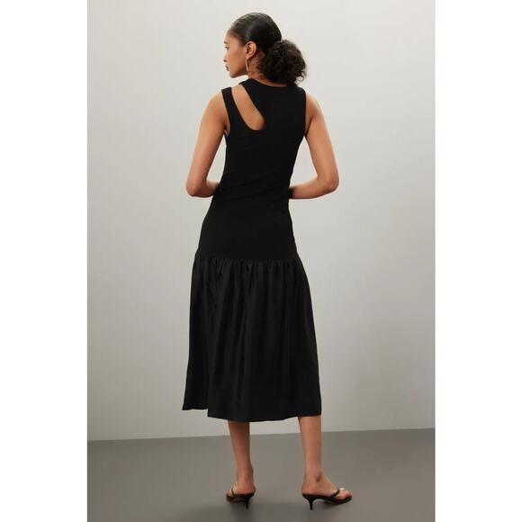 Sandro Olane Black Tank Dress Cutout Shoulder Midi Sleeveless Sz 38 EU / US 6 - Picture 3 of 14